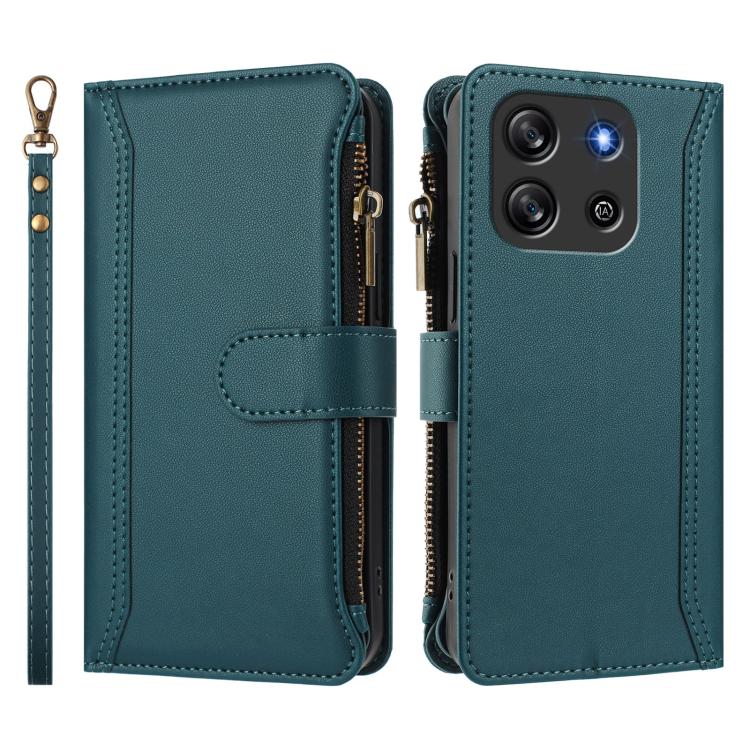 For Blackview Oscal Flat 1C Magnetic Closure 9 Card Slots Zipper Leather Case with Hand Strap