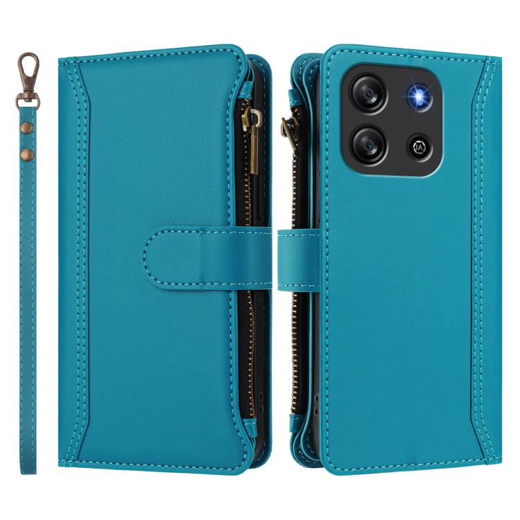 For Blackview Oscal Flat 1C Magnetic Closure 9 Card Slots Zipper Leather Case with Hand Strap