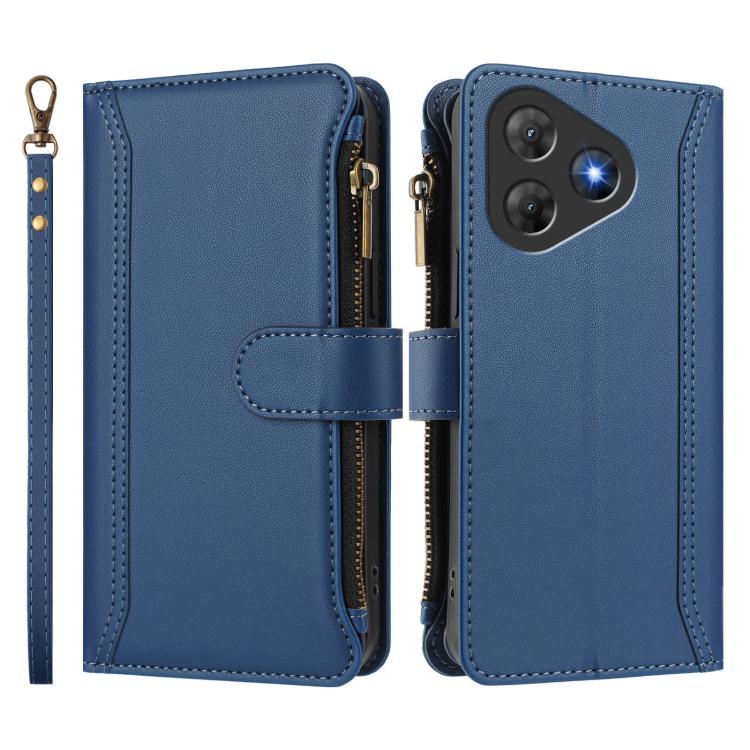 For Blackview Oscal Flat 2 / 2C Magnetic Closure 9 Card Slots Zipper Leather Case with Hand Strap