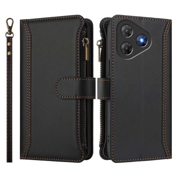 For Blackview Oscal Flat 2 / 2C Magnetic Closure 9 Card Slots Zipper Leather Case with Hand Strap