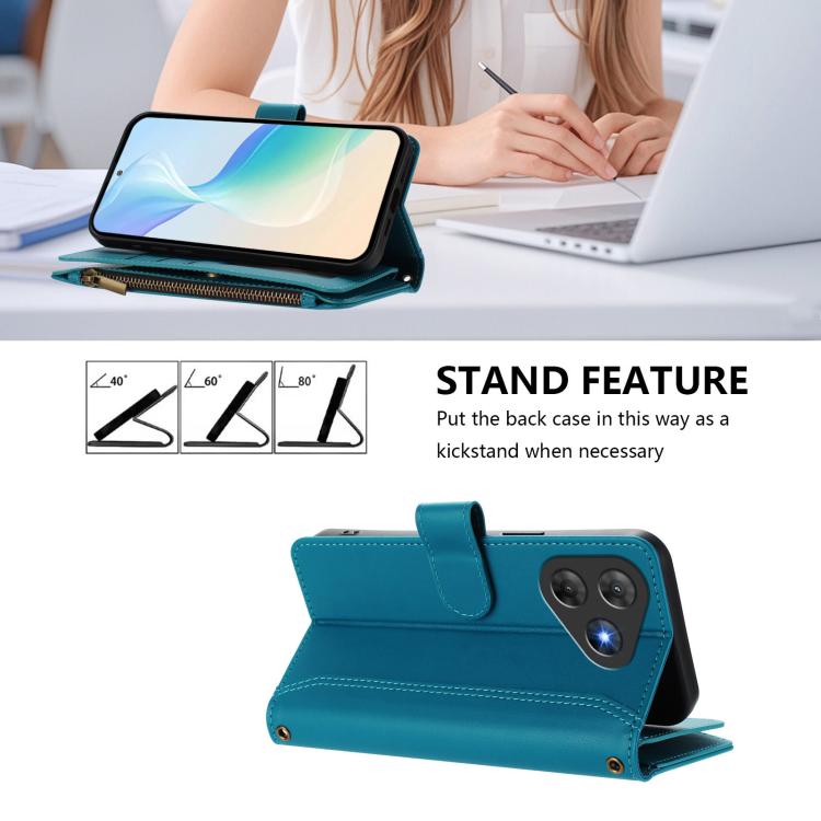 For Blackview Oscal Flat 2 / 2C Magnetic Closure 9 Card Slots Zipper Leather Case with Hand Strap
