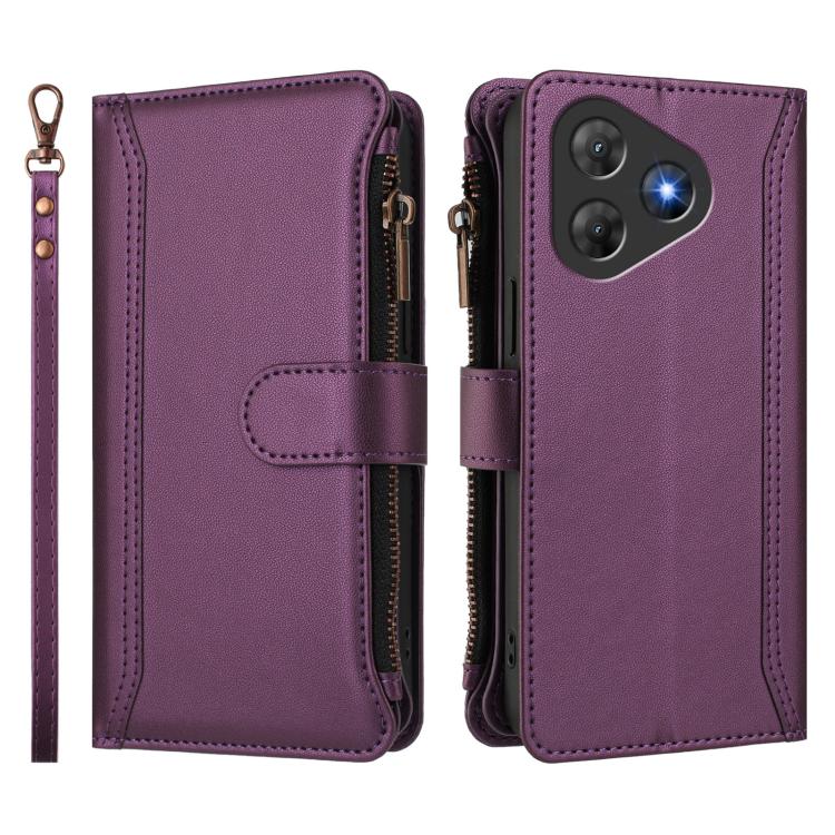 For Blackview Oscal Flat 2 / 2C Magnetic Closure 9 Card Slots Zipper Leather Case with Hand Strap