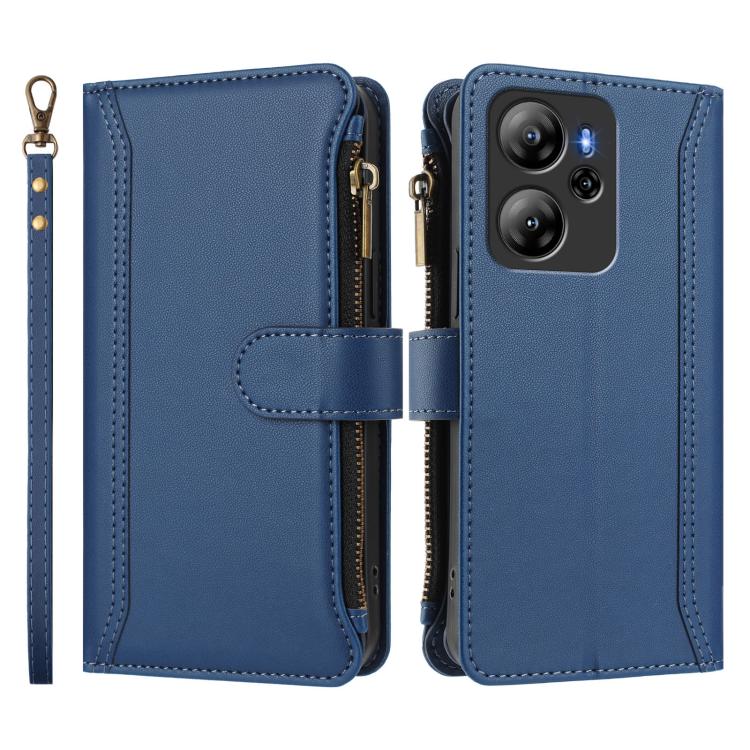 For Blackview Oscal Tiger 13 Magnetic Closure 9 Card Slots Zipper Leather Case with Hand Strap