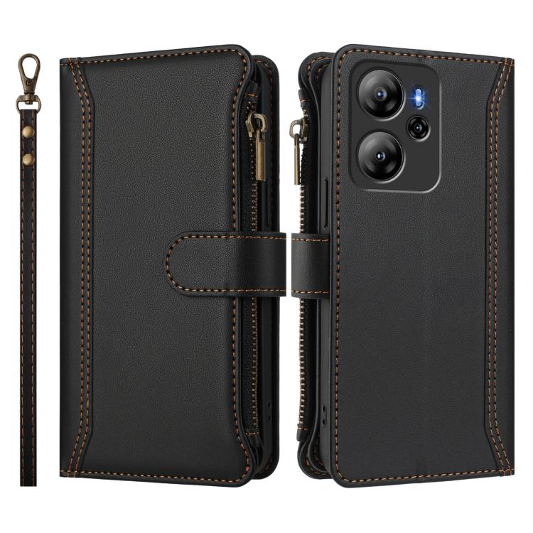 For Blackview Oscal Tiger 13 Magnetic Closure 9 Card Slots Zipper Leather Case with Hand Strap