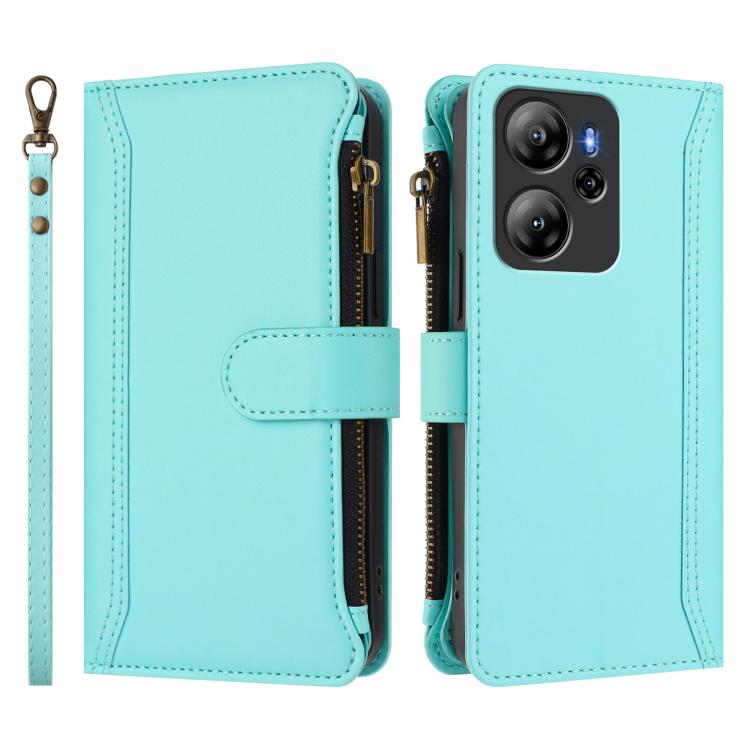For Blackview Oscal Tiger 13 Magnetic Closure 9 Card Slots Zipper Leather Case with Hand Strap