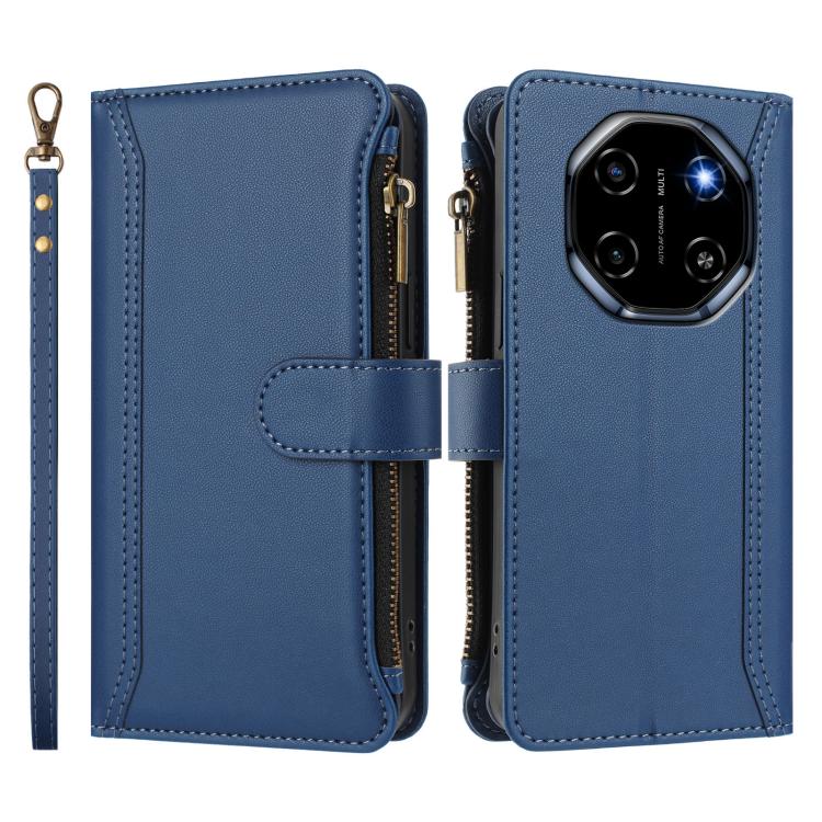 For Blackview Shark 6 Magnetic Closure 9 Card Slots Zipper Leather Case with Hand Strap