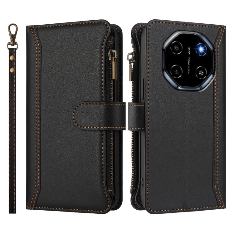 For Blackview Shark 6 Magnetic Closure 9 Card Slots Zipper Leather Case with Hand Strap