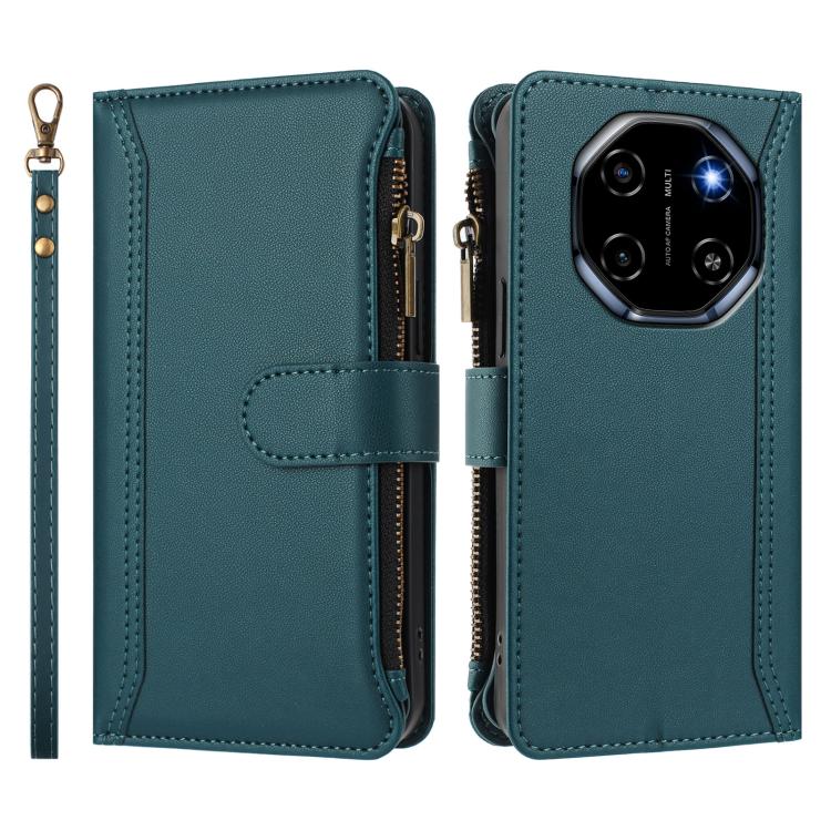 For Blackview Shark 6 Magnetic Closure 9 Card Slots Zipper Leather Case with Hand Strap