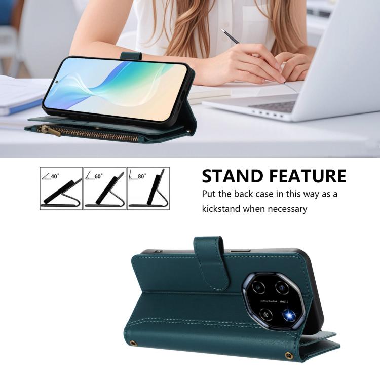For Blackview Shark 6 Magnetic Closure 9 Card Slots Zipper Leather Case with Hand Strap