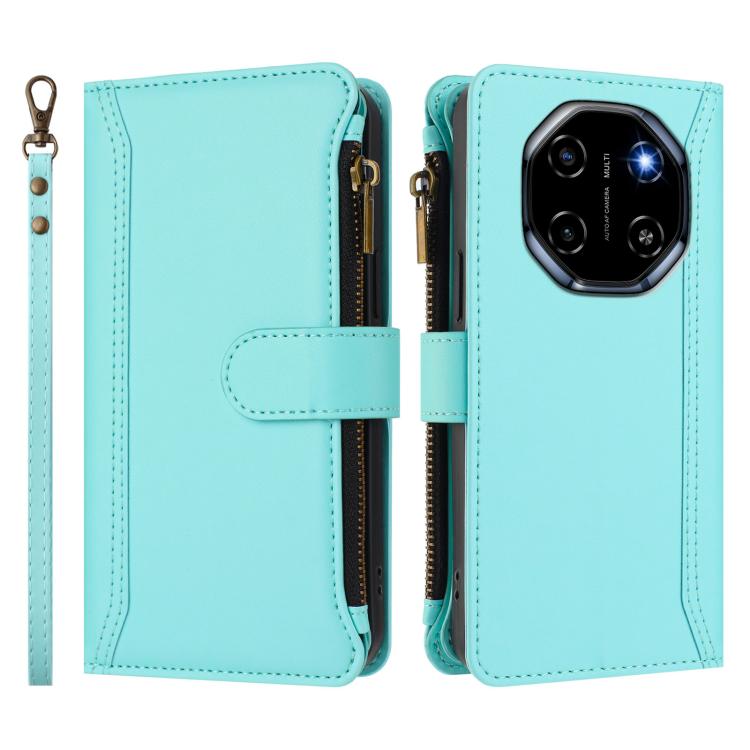 For Blackview Shark 6 Magnetic Closure 9 Card Slots Zipper Leather Case with Hand Strap