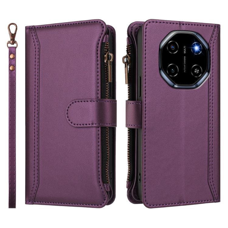 For Blackview Shark 6 Magnetic Closure 9 Card Slots Zipper Leather Case with Hand Strap
