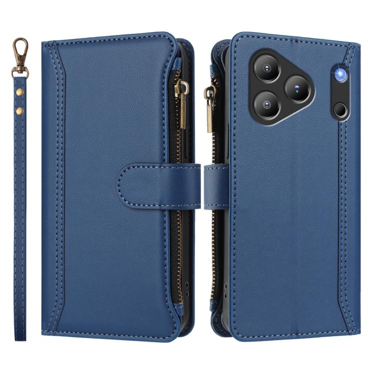For Blackview Wave 7C Magnetic Closure 9 Card Slots Zipper Leather Case with Hand Strap
