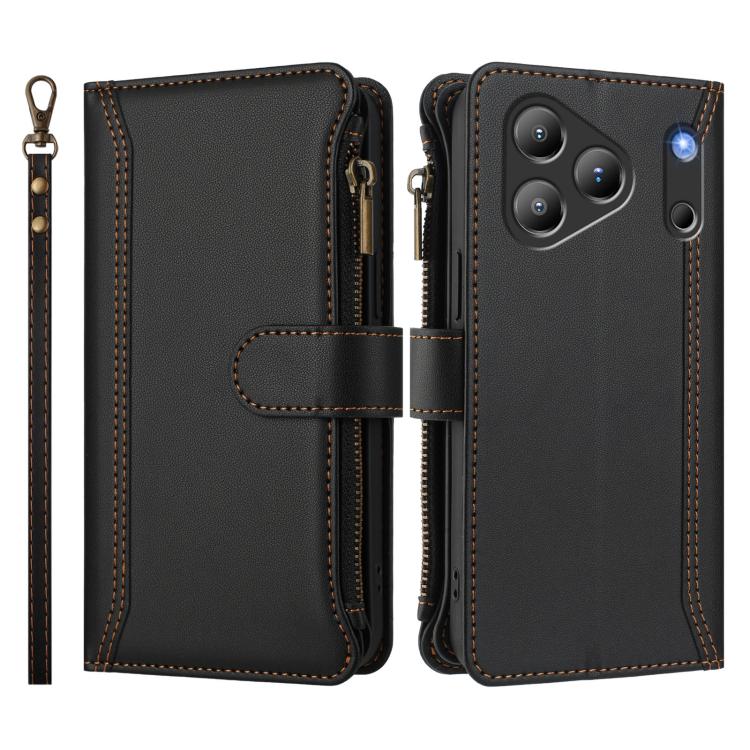 For Blackview Wave 7C Magnetic Closure 9 Card Slots Zipper Leather Case with Hand Strap