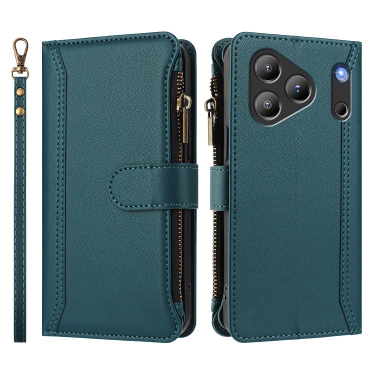 For Blackview Wave 7C Magnetic Closure 9 Card Slots Zipper Leather Case with Hand Strap