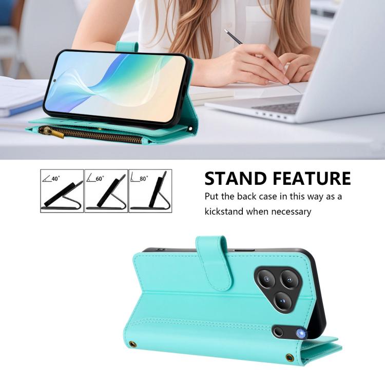 For Blackview Wave 7C Magnetic Closure 9 Card Slots Zipper Leather Case with Hand Strap