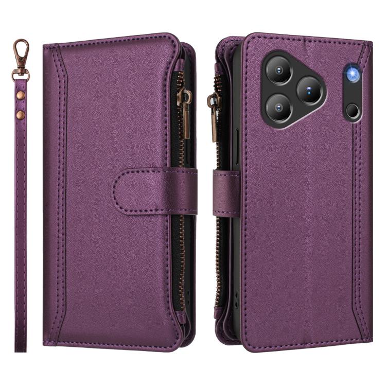 For Blackview Wave 7C Magnetic Closure 9 Card Slots Zipper Leather Case with Hand Strap