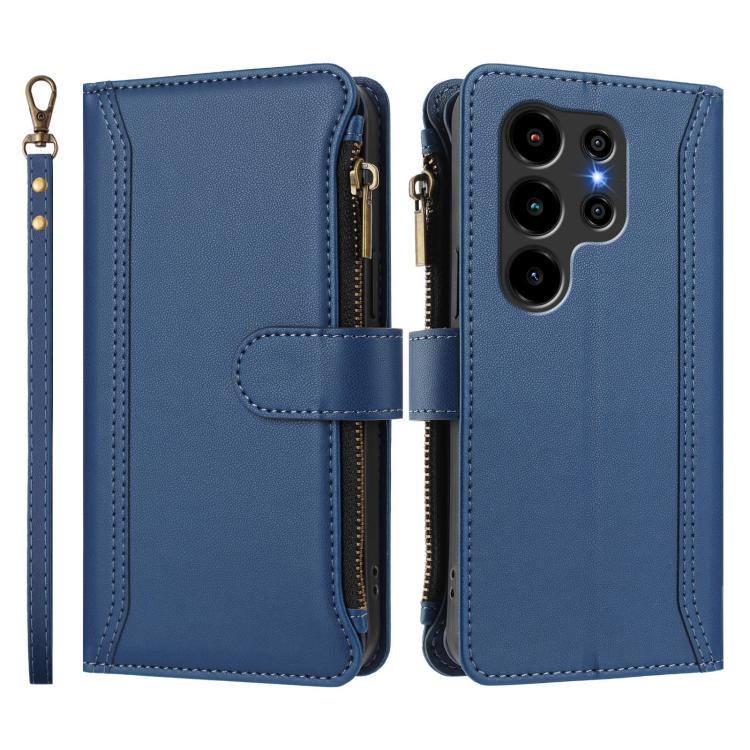 For Blackview Wave 10 Magnetic Closure 9 Card Slots Zipper Leather Case with Hand Strap