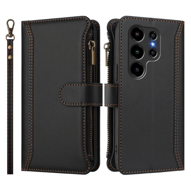 For Blackview Wave 10 Magnetic Closure 9 Card Slots Zipper Leather Case with Hand Strap
