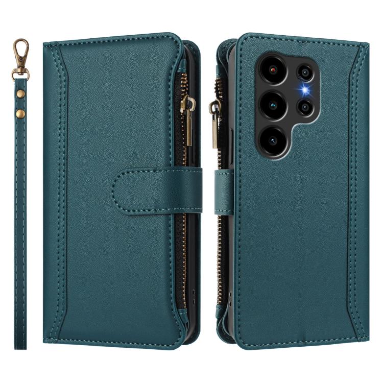 For Blackview Wave 10 Magnetic Closure 9 Card Slots Zipper Leather Case with Hand Strap