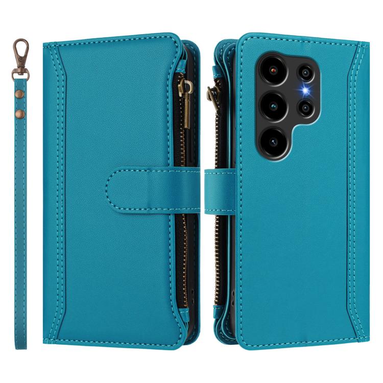 For Blackview Wave 10 Magnetic Closure 9 Card Slots Zipper Leather Case with Hand Strap