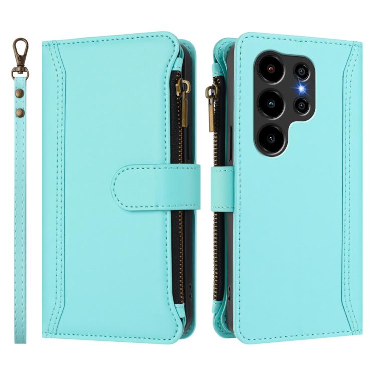 For Blackview Wave 10 Magnetic Closure 9 Card Slots Zipper Leather Case with Hand Strap