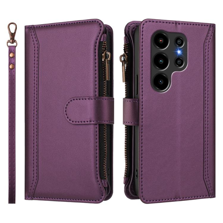 For Blackview Wave 10 Magnetic Closure 9 Card Slots Zipper Leather Case with Hand Strap