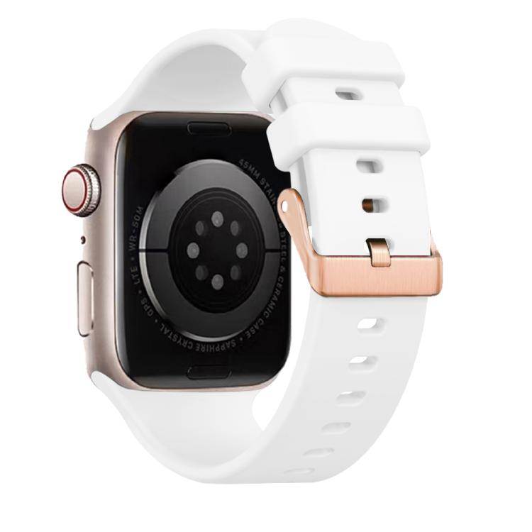 For Apple Watch 42mm / 41mm / 40mm / 38mm Plain Solid Color Rose Gold Buckle Silicone Watch Band