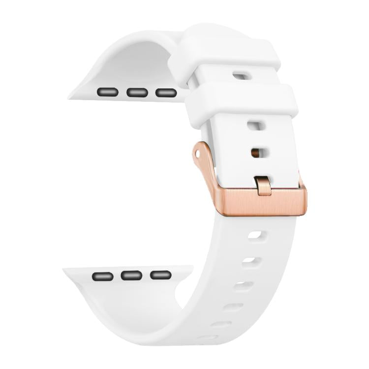 For Apple Watch 42mm / 41mm / 40mm / 38mm Plain Solid Color Rose Gold Buckle Silicone Watch Band