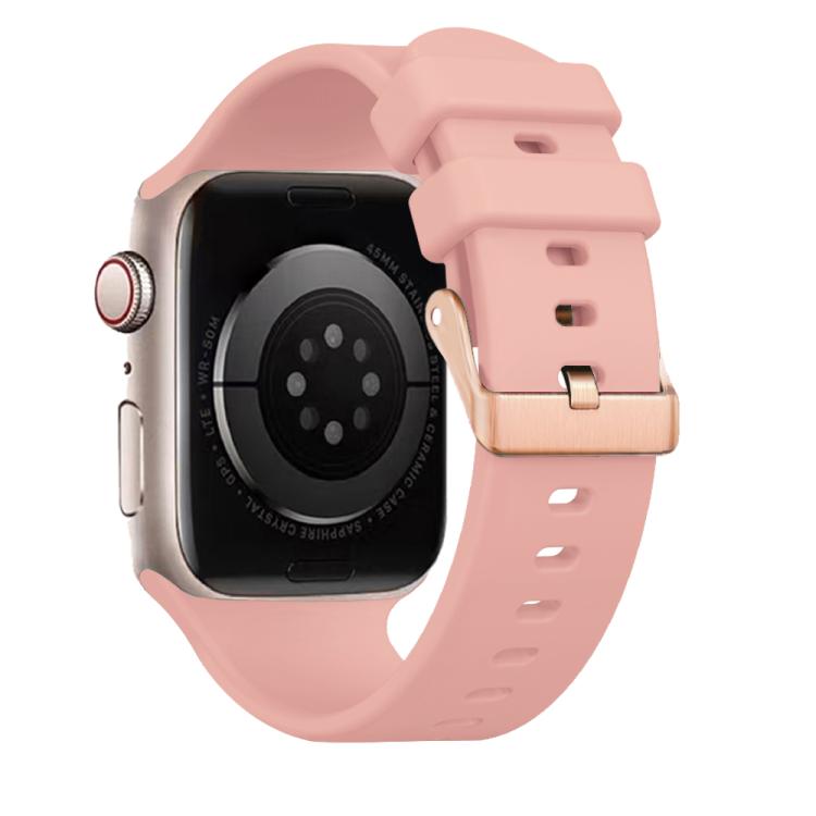 For Apple Watch 42mm / 41mm / 40mm / 38mm Plain Solid Color Rose Gold Buckle Silicone Watch Band