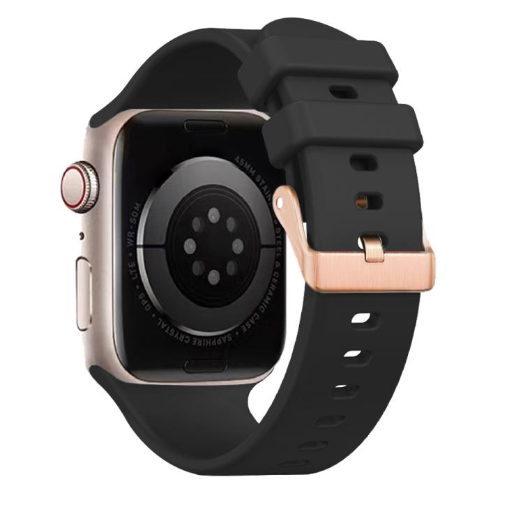 For Apple Watch 42mm / 41mm / 40mm / 38mm Plain Solid Color Rose Gold Buckle Silicone Watch Band