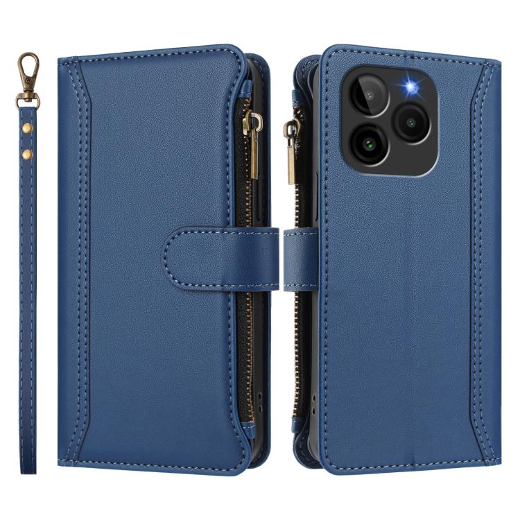 For BLU Bold K10 / G54 Magnetic Closure 9 Card Slots Zipper Leather Case with Hand Strap