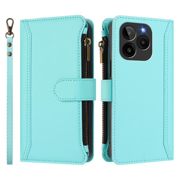 For BLU Bold K10 / G54 Magnetic Closure 9 Card Slots Zipper Leather Case with Hand Strap