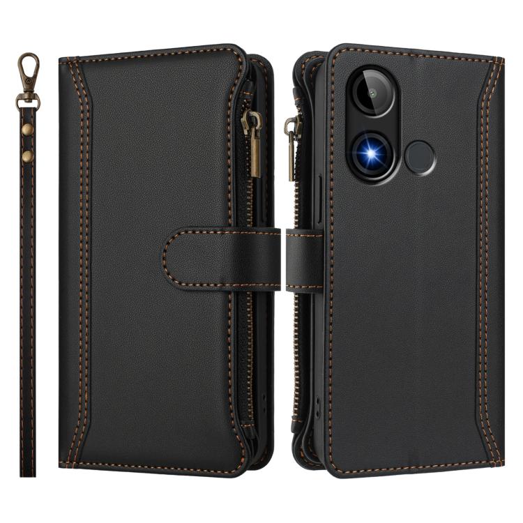 For BLU C9 Magnetic Closure 9 Card Slots Zipper Leather Case with Hand Strap