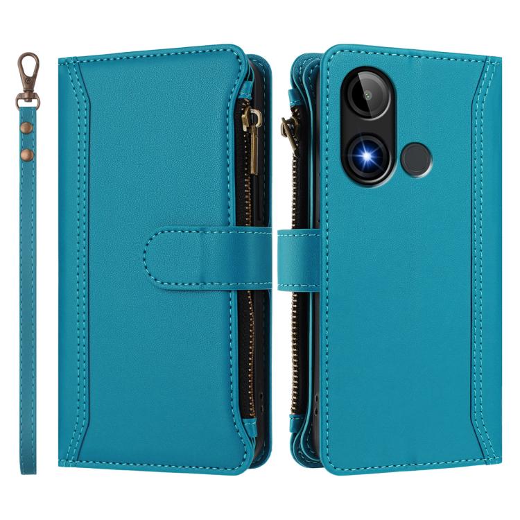 For BLU C9 Magnetic Closure 9 Card Slots Zipper Leather Case with Hand Strap