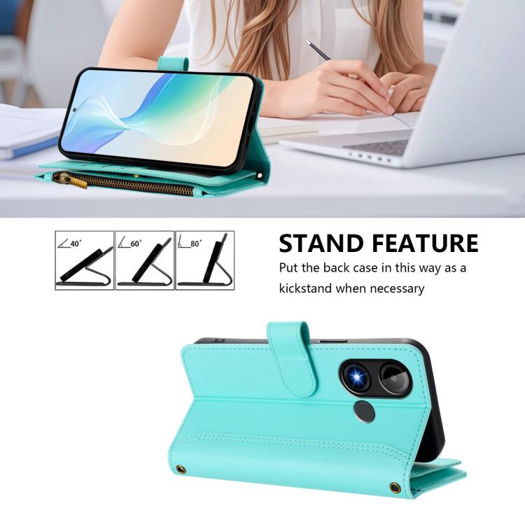 For BLU C9 Magnetic Closure 9 Card Slots Zipper Leather Case with Hand Strap