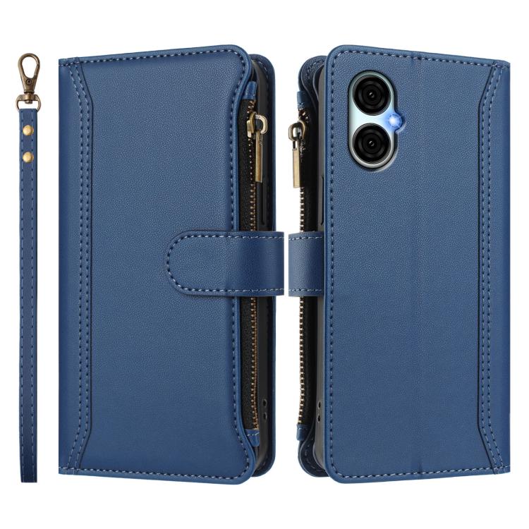 For BLU G53 Magnetic Closure 9 Card Slots Zipper Leather Case with Hand Strap