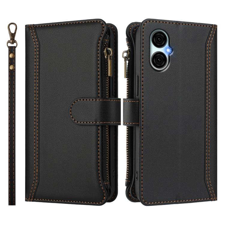 For BLU G53 Magnetic Closure 9 Card Slots Zipper Leather Case with Hand Strap