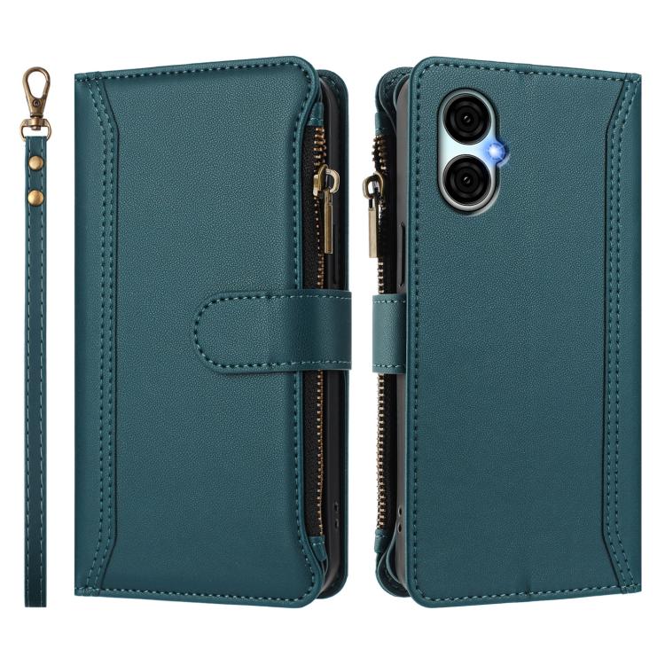 For BLU G53 Magnetic Closure 9 Card Slots Zipper Leather Case with Hand Strap