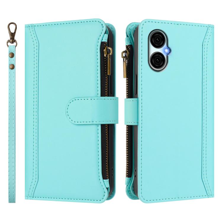 For BLU G53 Magnetic Closure 9 Card Slots Zipper Leather Case with Hand Strap