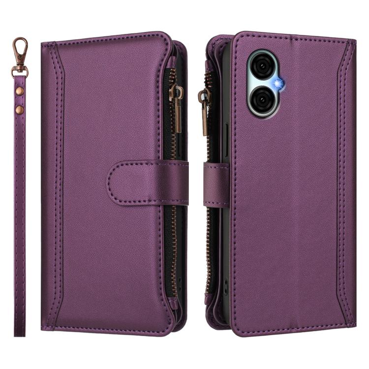 For BLU G53 Magnetic Closure 9 Card Slots Zipper Leather Case with Hand Strap