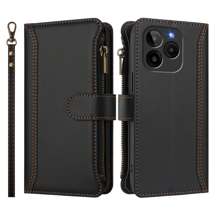 For BLU G54 Magnetic Closure 9 Card Slots Zipper Leather Case with Hand Strap