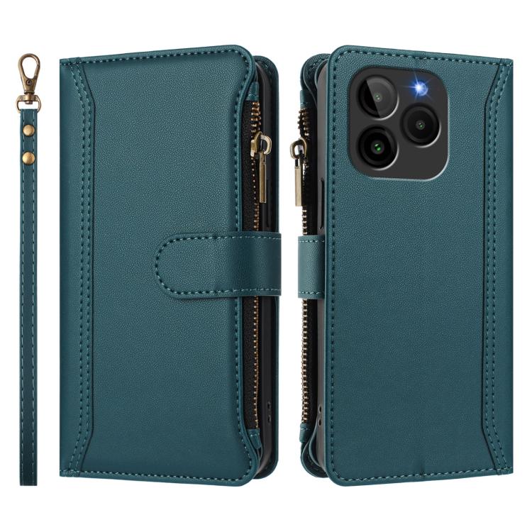 For BLU G54 Magnetic Closure 9 Card Slots Zipper Leather Case with Hand Strap