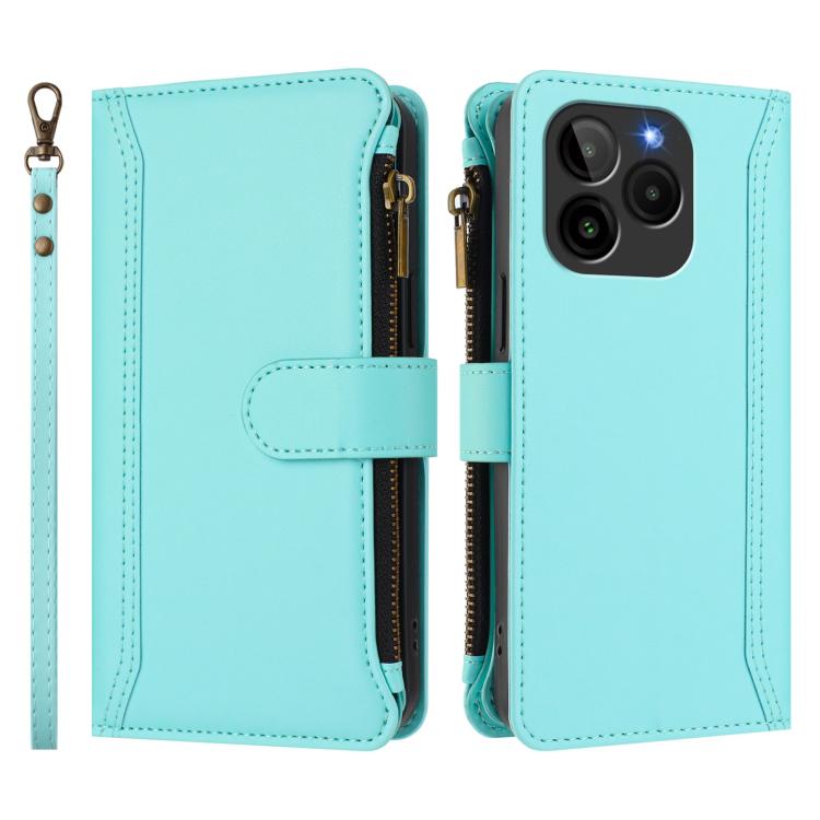 For BLU G54 Magnetic Closure 9 Card Slots Zipper Leather Case with Hand Strap