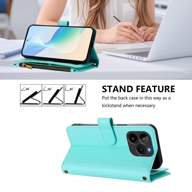 For BLU G54 Magnetic Closure 9 Card Slots Zipper Leather Case with Hand Strap