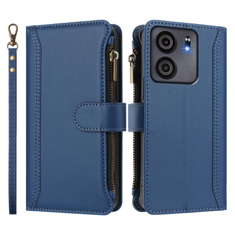 For BLU View 5 Magnetic Closure 9 Card Slots Zipper Leather Case with Hand Strap