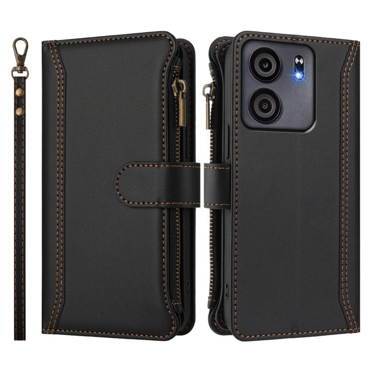 For BLU View 5 Magnetic Closure 9 Card Slots Zipper Leather Case with Hand Strap