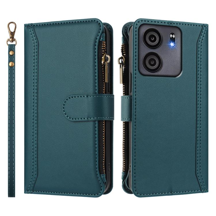 For BLU View 5 Magnetic Closure 9 Card Slots Zipper Leather Case with Hand Strap