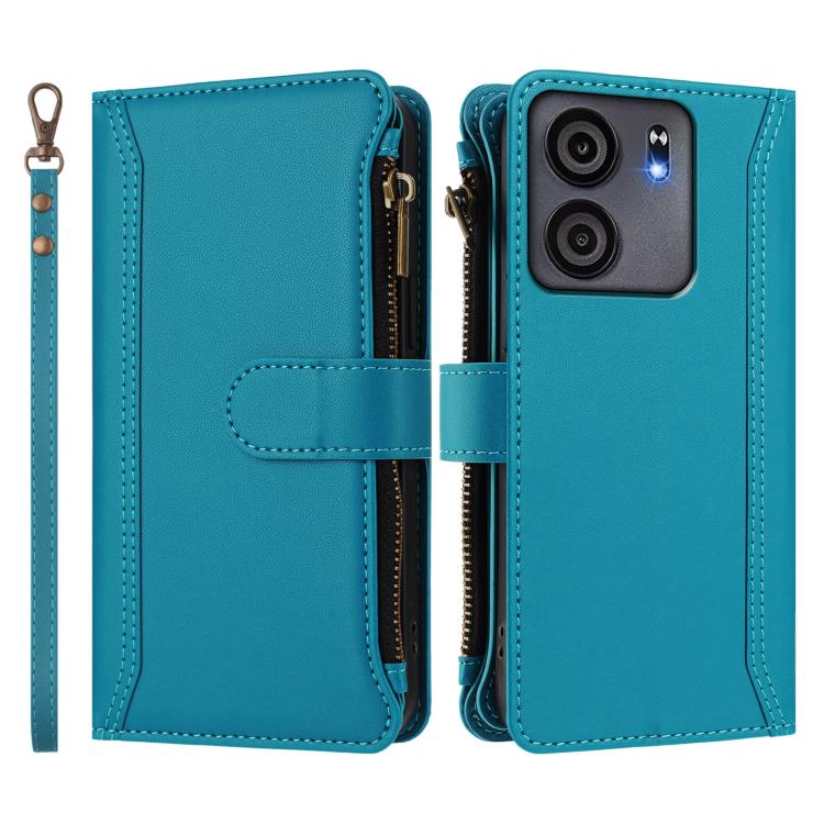 For BLU View 5 Magnetic Closure 9 Card Slots Zipper Leather Case with Hand Strap