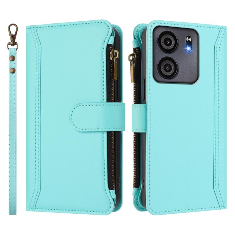 For BLU View 5 Magnetic Closure 9 Card Slots Zipper Leather Case with Hand Strap