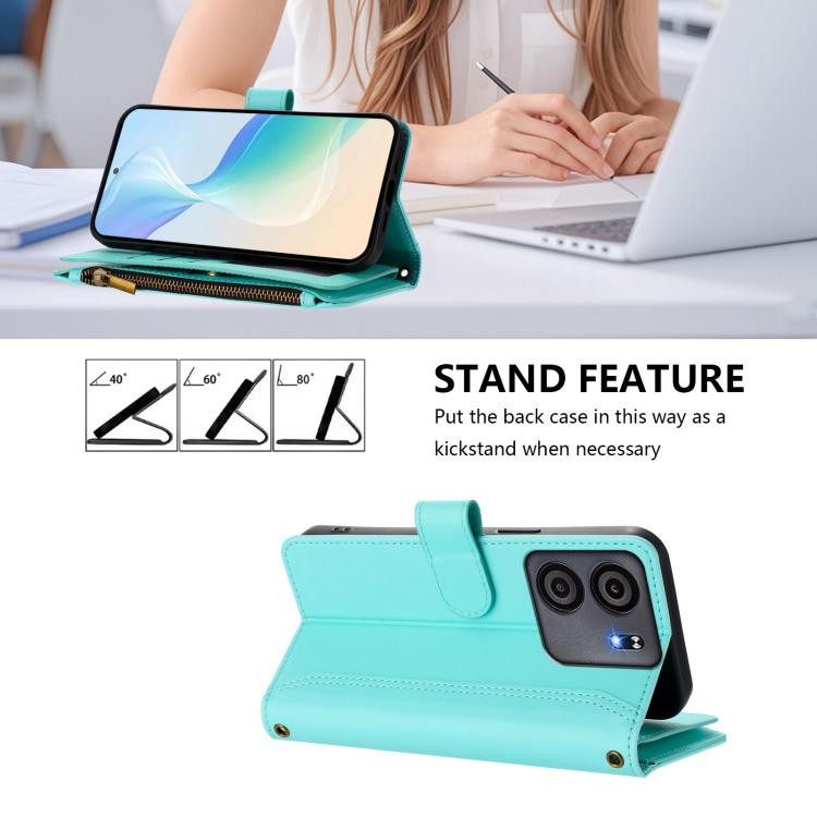 For BLU View 5 Magnetic Closure 9 Card Slots Zipper Leather Case with Hand Strap